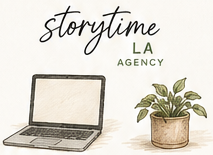 Storytime LA Agency logo with a laptop and plant