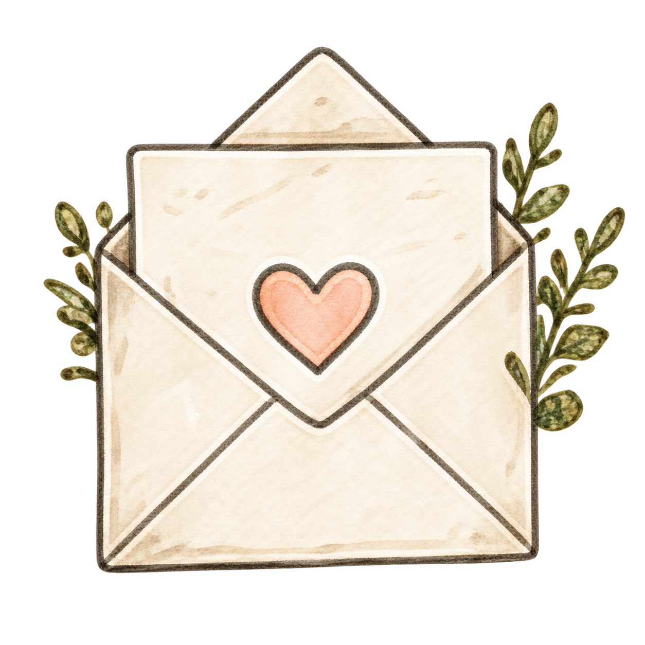 Envelope with a heart and leafy branches